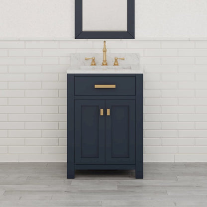 Madison 24 In. Single Sink Carrara White Marble Countertop Bath Vanity
