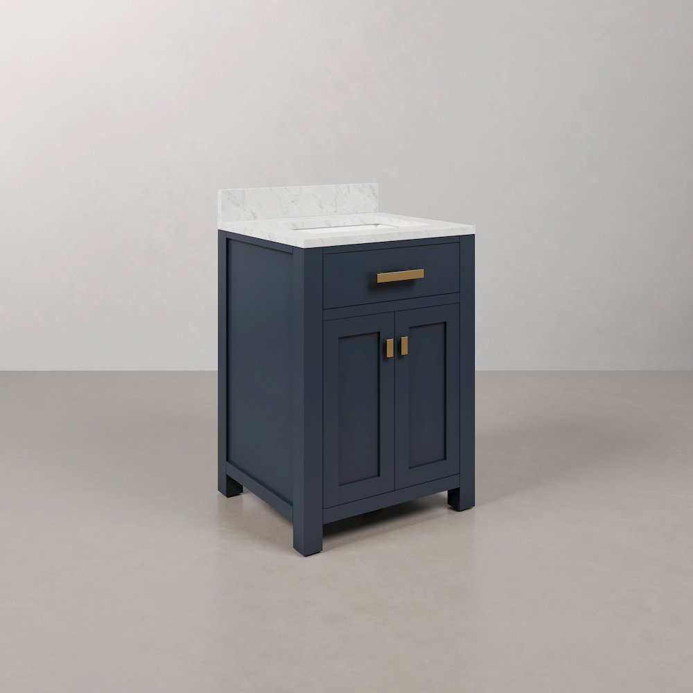 Madison 24 In. Single Sink Carrara White Marble Countertop Bath Vanity