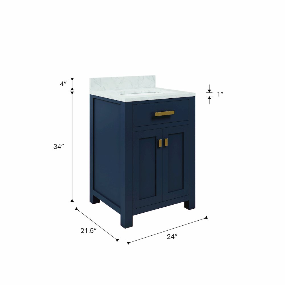 Madison 24 In. Single Sink Carrara White Marble Countertop Bath Vanity