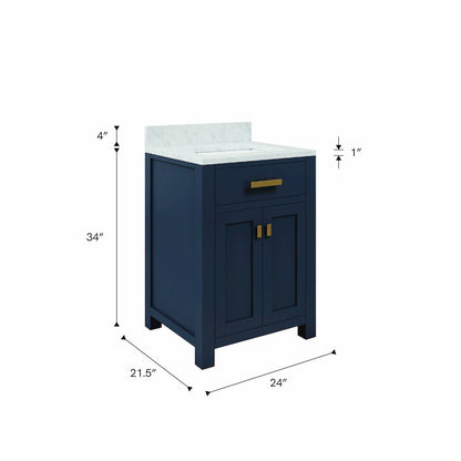 Madison 24 In. Single Sink Carrara White Marble Countertop Bath Vanity