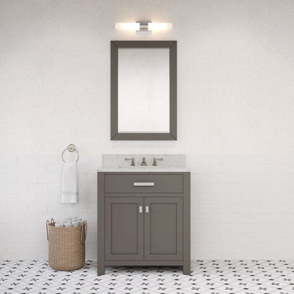 Madison 30 In. Single Sink Carrara White Marble Countertop Bath Vanity
