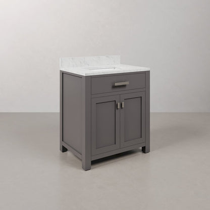 Madison 30 In. Single Sink Carrara White Marble Countertop Bath Vanity
