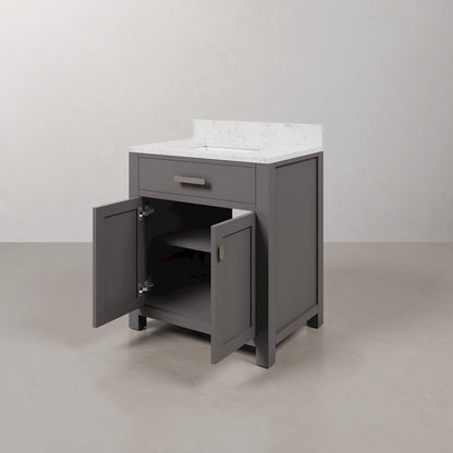 Madison 30 In. Single Sink Carrara White Marble Countertop Bath Vanity