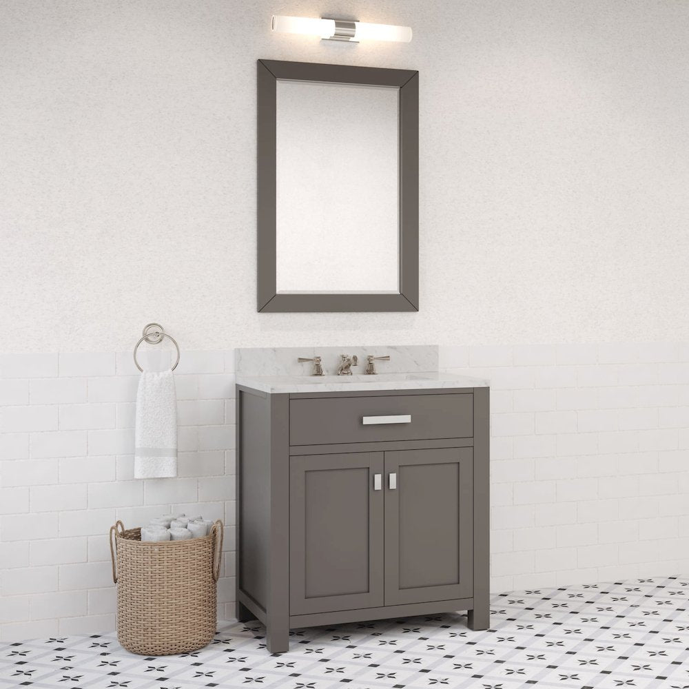 Madison 30 In. Single Sink Carrara White Marble Countertop Bath Vanity