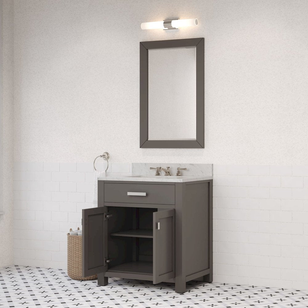 Madison 30 In. Single Sink Carrara White Marble Countertop Bath Vanity