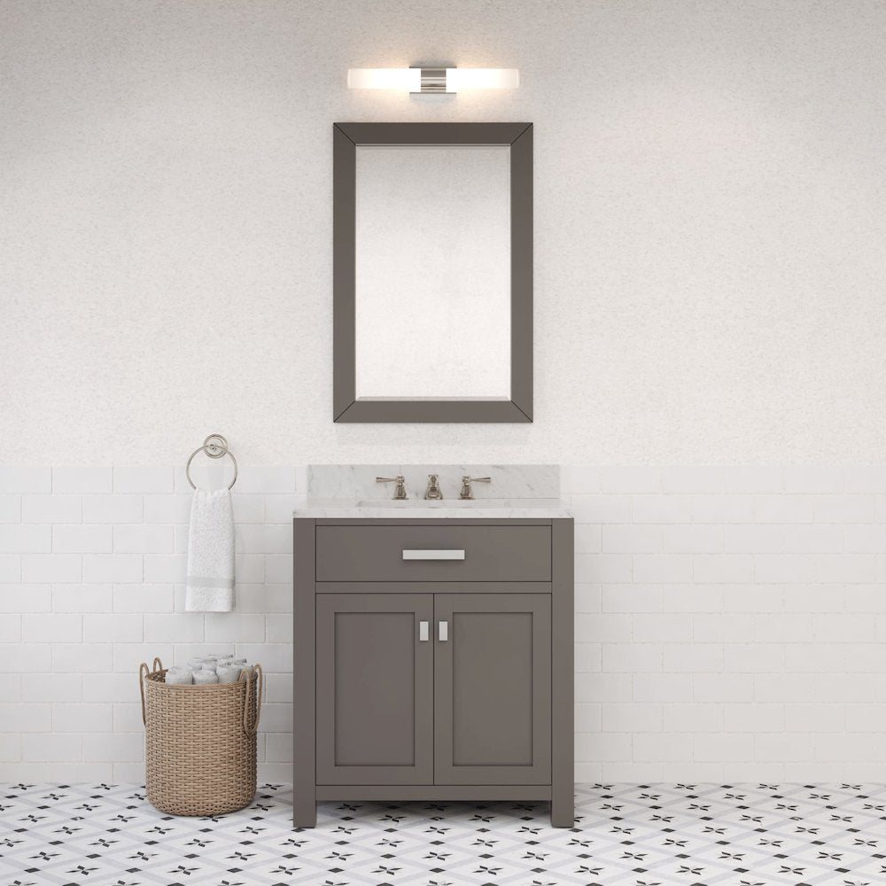 Madison 30 In. Single Sink Carrara White Marble Countertop Bath Vanity