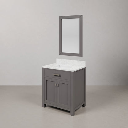 Madison 30 In. Single Sink Carrara White Marble Countertop Bath Vanity