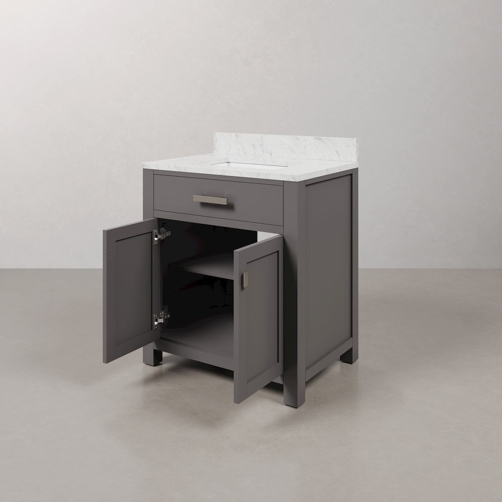 Madison 30 In. Single Sink Carrara White Marble Countertop Bath Vanity