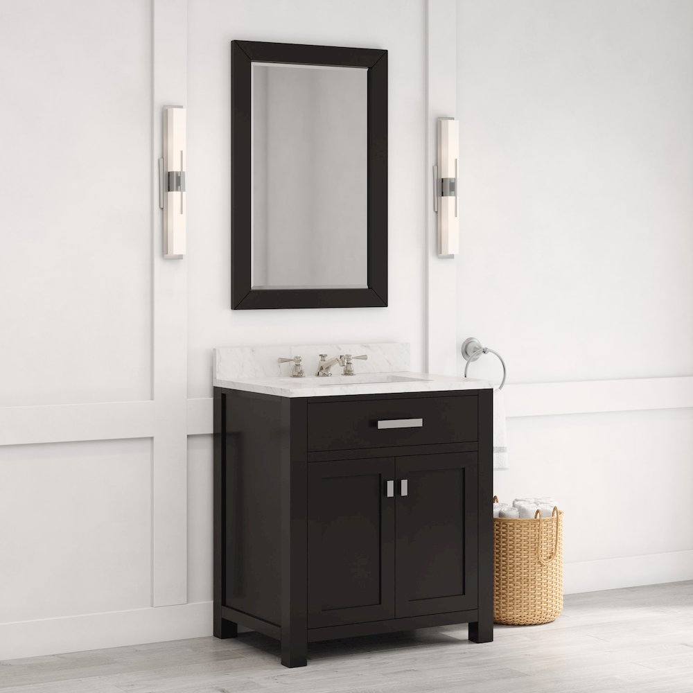 Madison 30 In. Single Sink Carrara White Marble Countertop Bath Vanity
