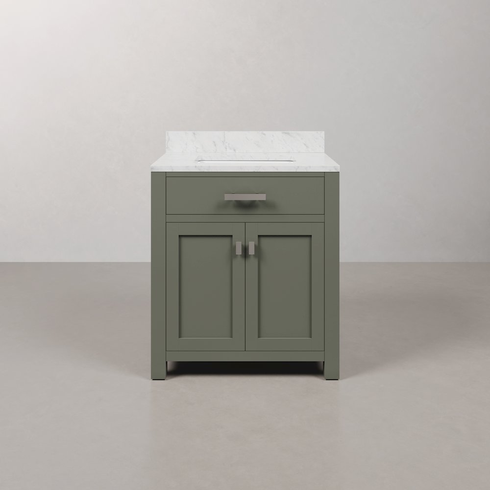 Madison 30 In. Single Sink Carrara White Marble Countertop Bath Vanity
