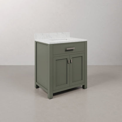 Madison 30 In. Single Sink Carrara White Marble Countertop Bath Vanity