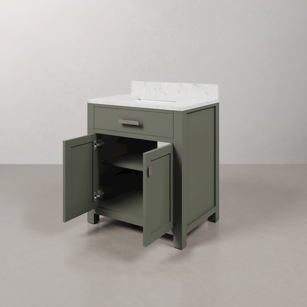 Madison 30 In. Single Sink Carrara White Marble Countertop Bath Vanity