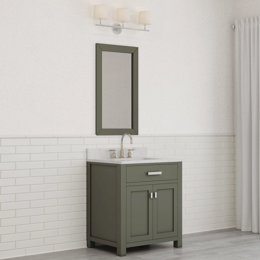 Madison 30 In. Single Sink Carrara White Marble Countertop Bath Vanity