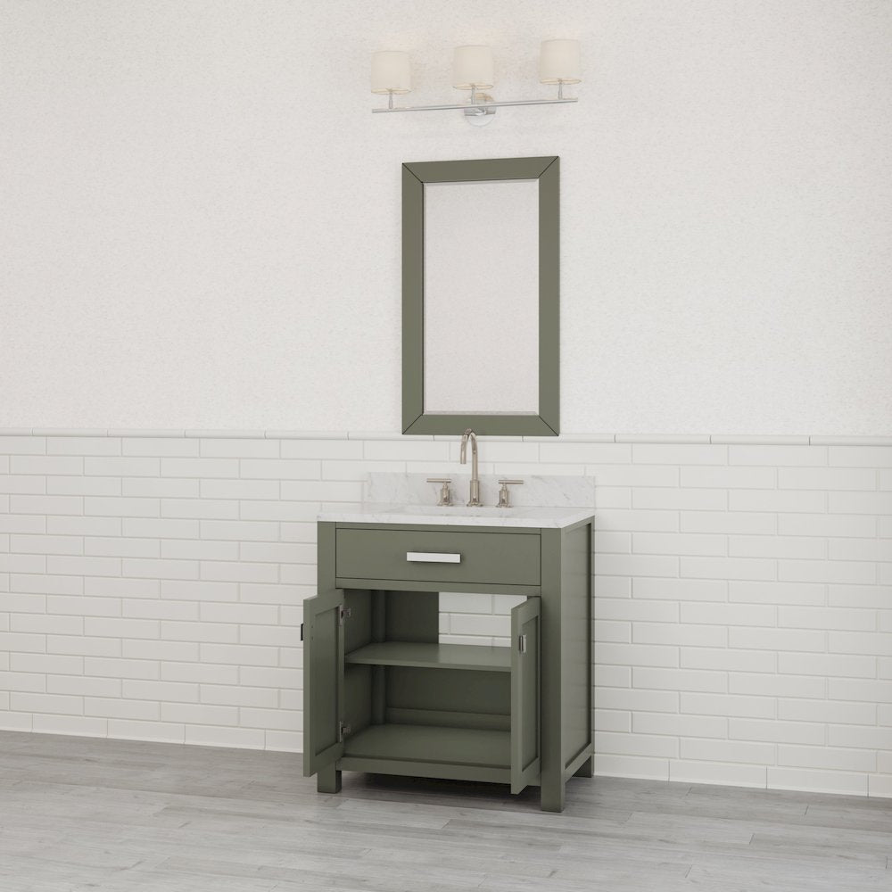 Madison 30 In. Single Sink Carrara White Marble Countertop Bath Vanity