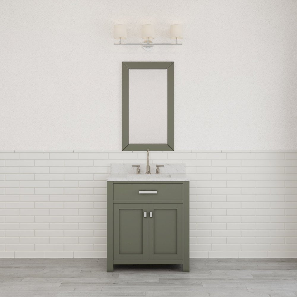 Madison 30 In. Single Sink Carrara White Marble Countertop Bath Vanity