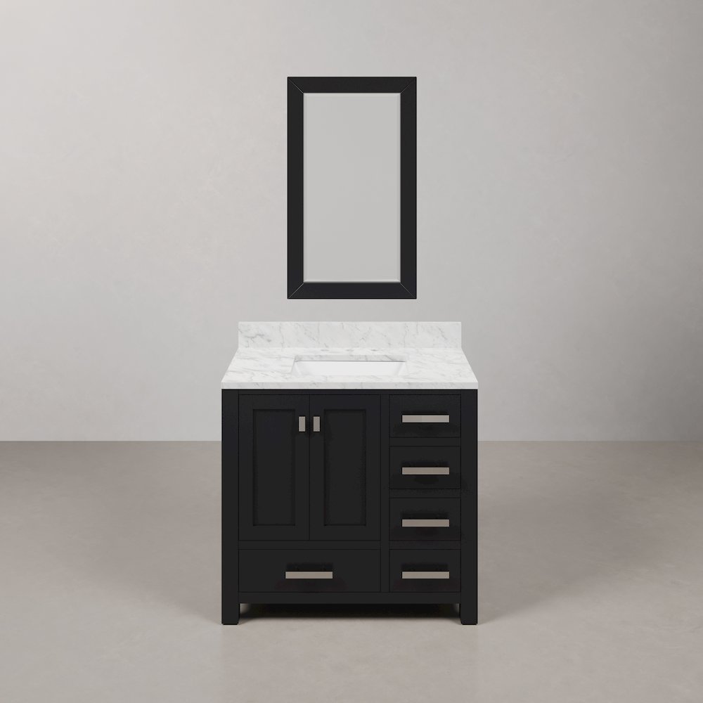Madison 36 In. Single Sink Carrara White Marble Countertop Bath Vanity
