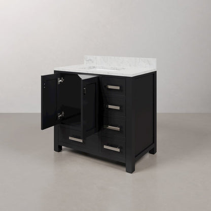 Madison 36 In. Single Sink Carrara White Marble Countertop Bath Vanity