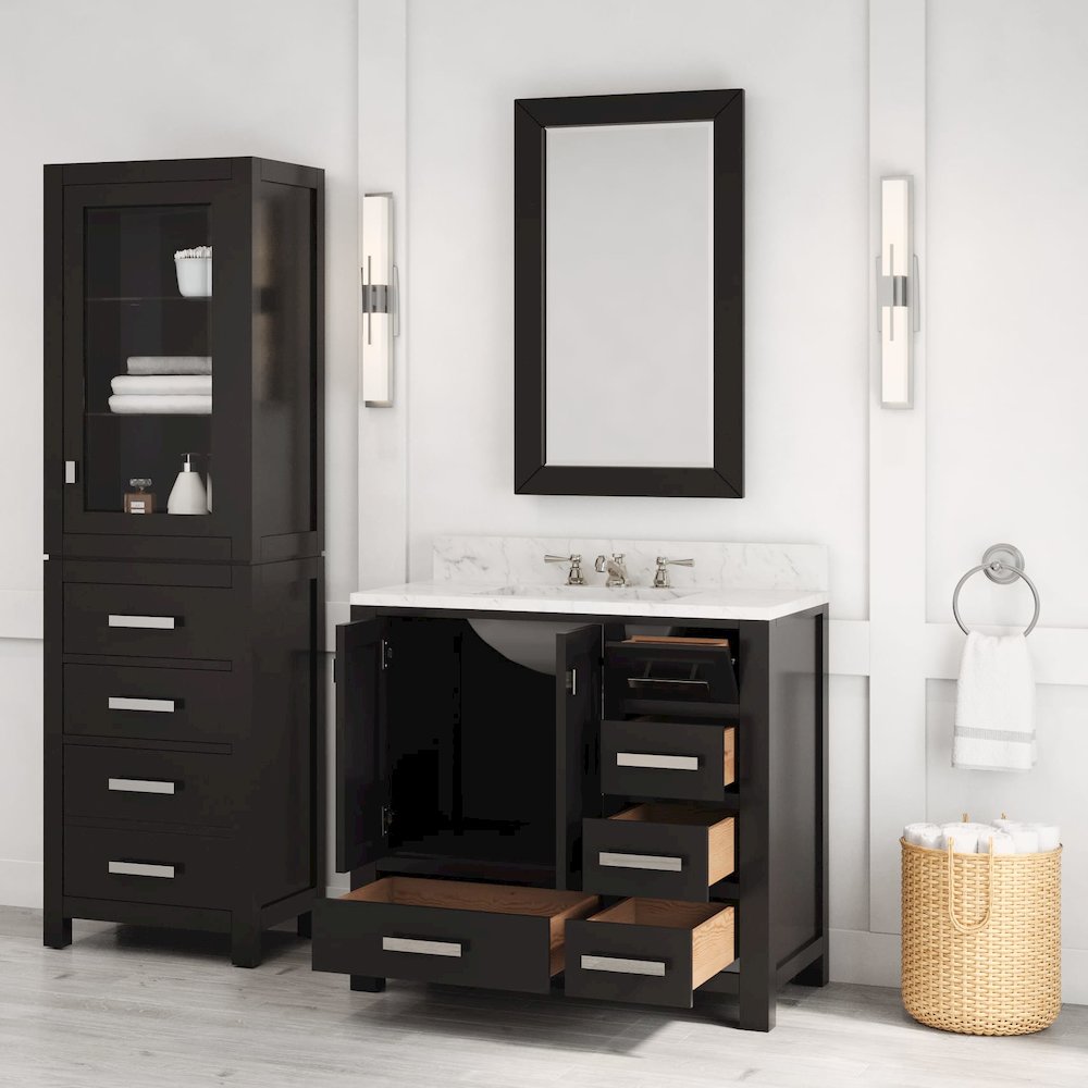 Madison 36 In. Single Sink Carrara White Marble Countertop Bath Vanity