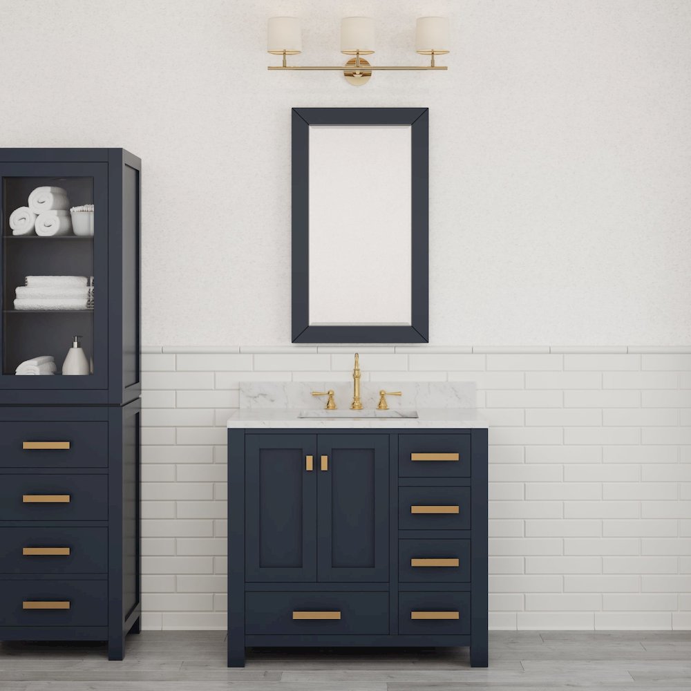 Madison 36 In. Single Sink Carrara White Marble Countertop Bath Vanity