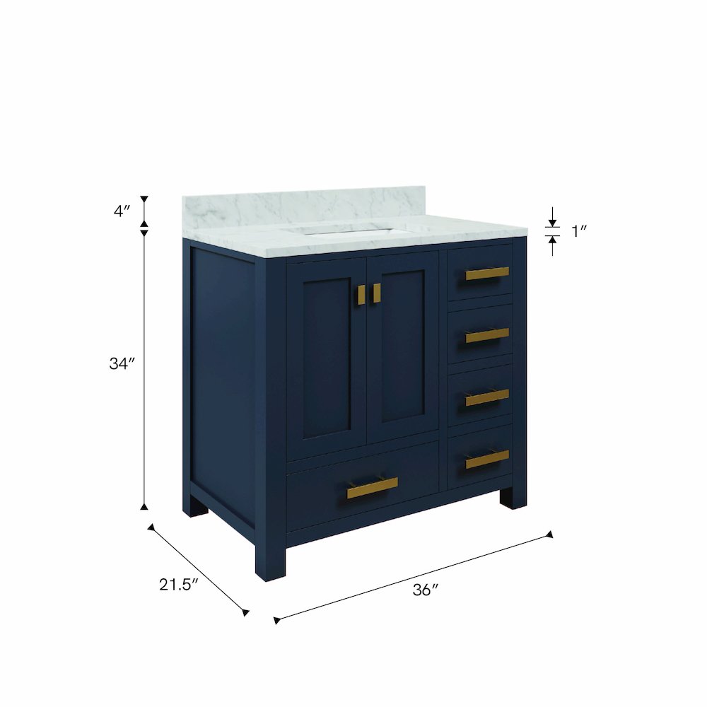 Madison 36 In. Single Sink Carrara White Marble Countertop Bath Vanity