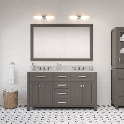 Madison 60 In. Double Sink Carrara White Marble Countertop Bath Vanity