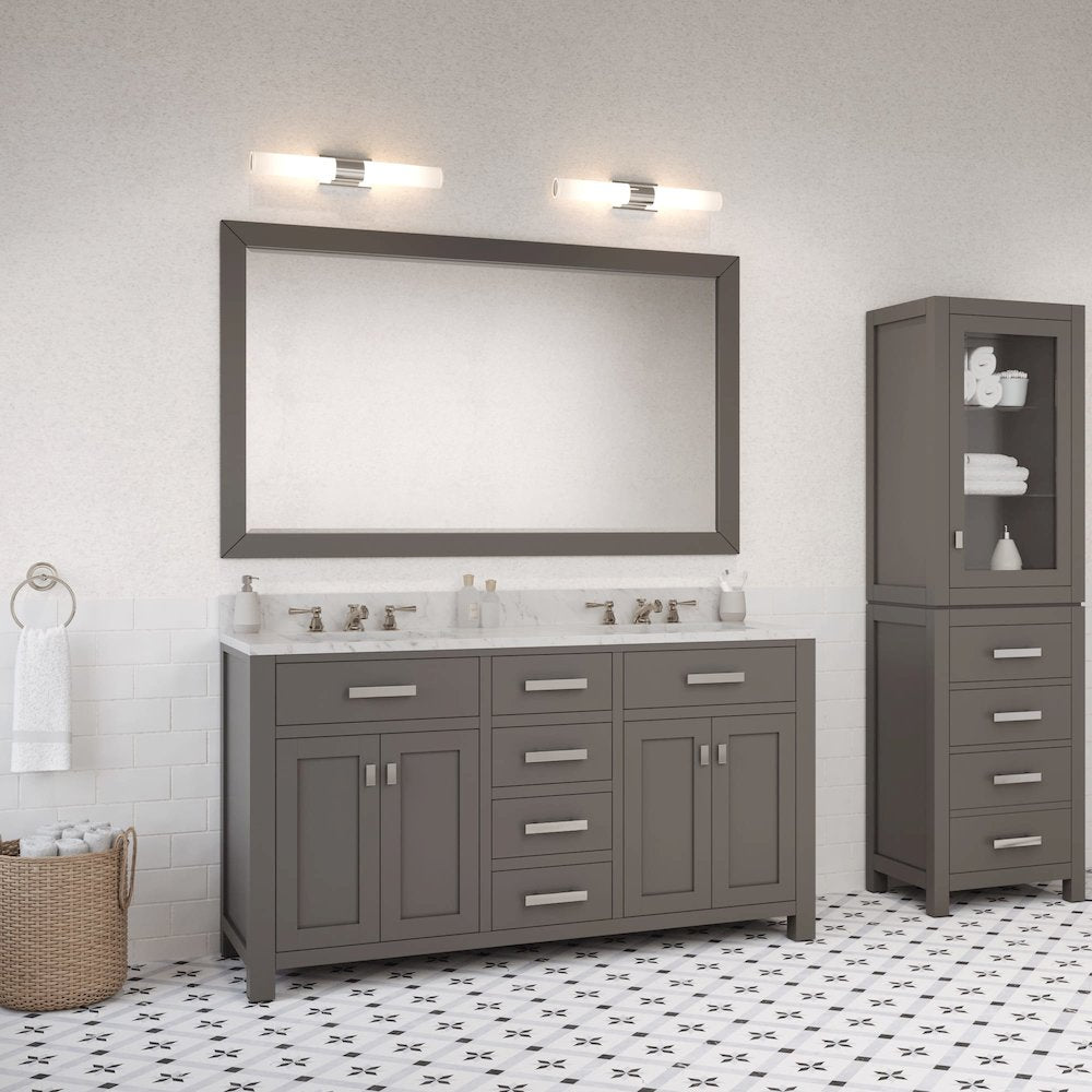 Madison 60 In. Double Sink Carrara White Marble Countertop Bath Vanity