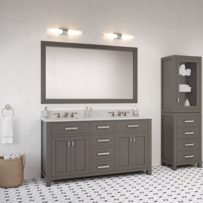 Madison 60 In. Double Sink Carrara White Marble Countertop Bath Vanity