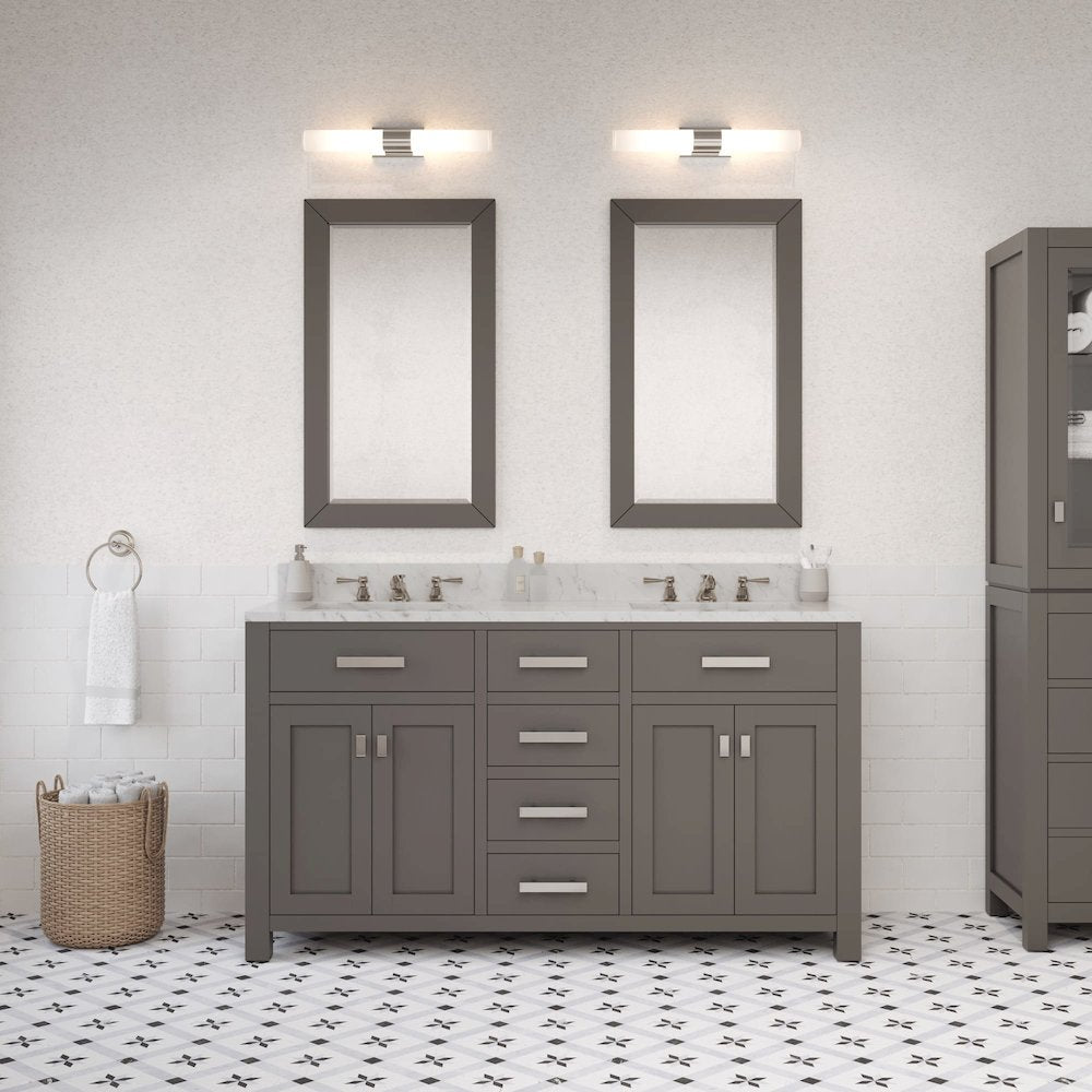 Madison 60 In. Double Sink Carrara White Marble Countertop Bath Vanity