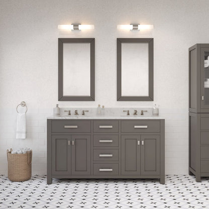 Madison 60 In. Double Sink Carrara White Marble Countertop Bath Vanity