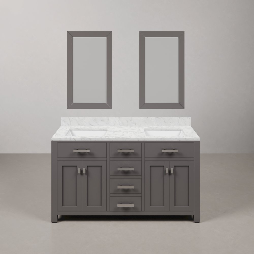 Madison 60 In. Double Sink Carrara White Marble Countertop Bath Vanity