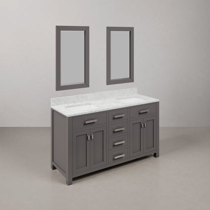 Madison 60 In. Double Sink Carrara White Marble Countertop Bath Vanity