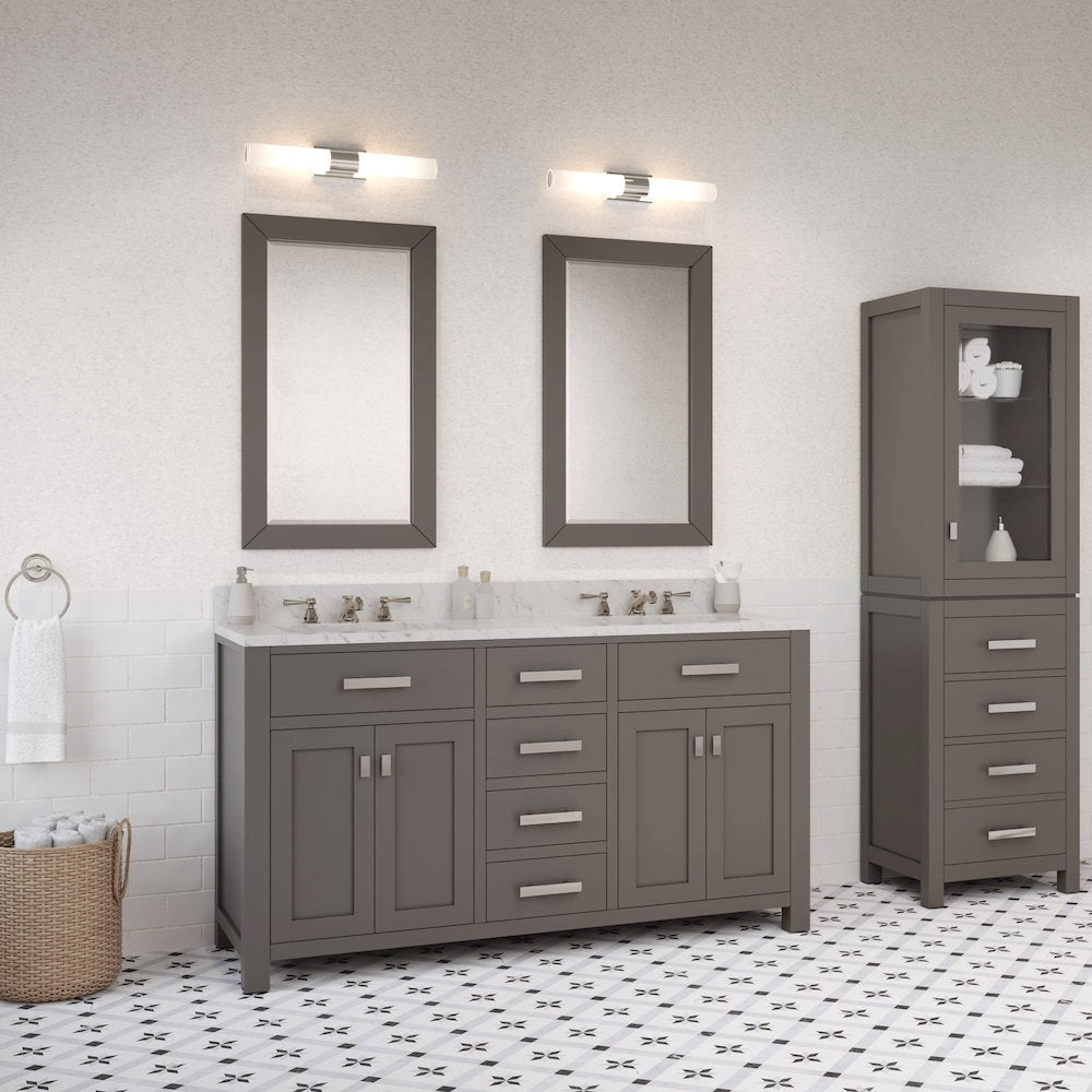 Madison 60 In. Double Sink Carrara White Marble Countertop Bath Vanity