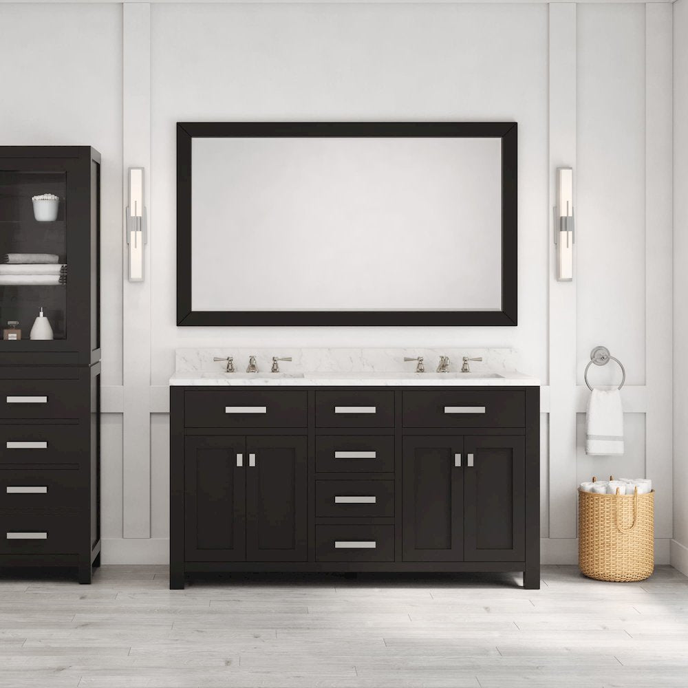 Madison 60 In. Double Sink Carrara White Marble Countertop Bath Vanity