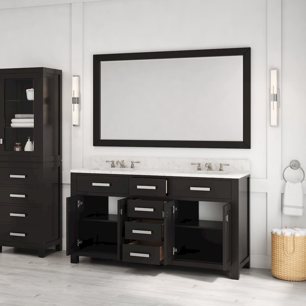 Madison 60 In. Double Sink Carrara White Marble Countertop Bath Vanity