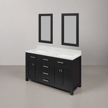 Madison 60 In. Double Sink Carrara White Marble Countertop Bath Vanity