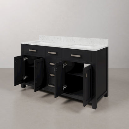 Madison 60 In. Double Sink Carrara White Marble Countertop Bath Vanity