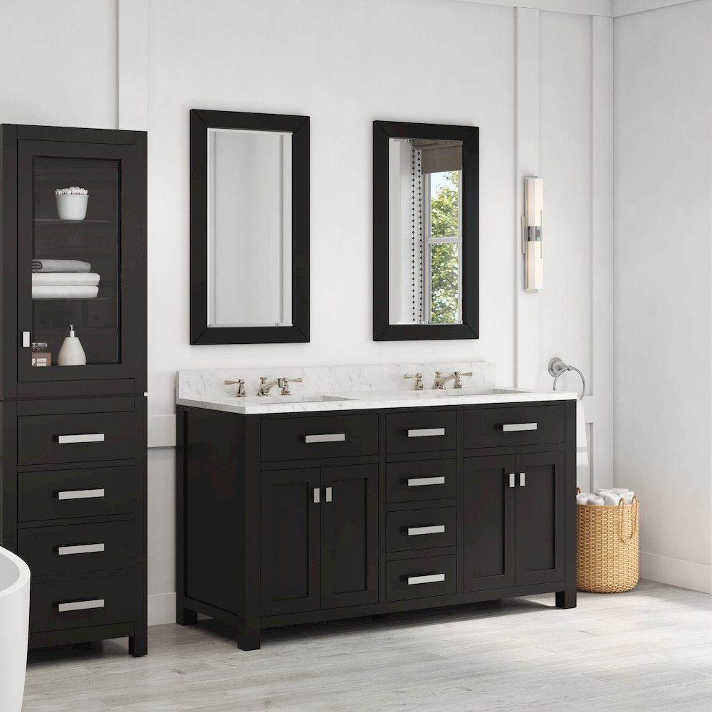 Madison 60 In. Double Sink Carrara White Marble Countertop Bath Vanity