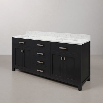 Madison 72 In. Double Sink Carrara White Marble Countertop Bath Vanity