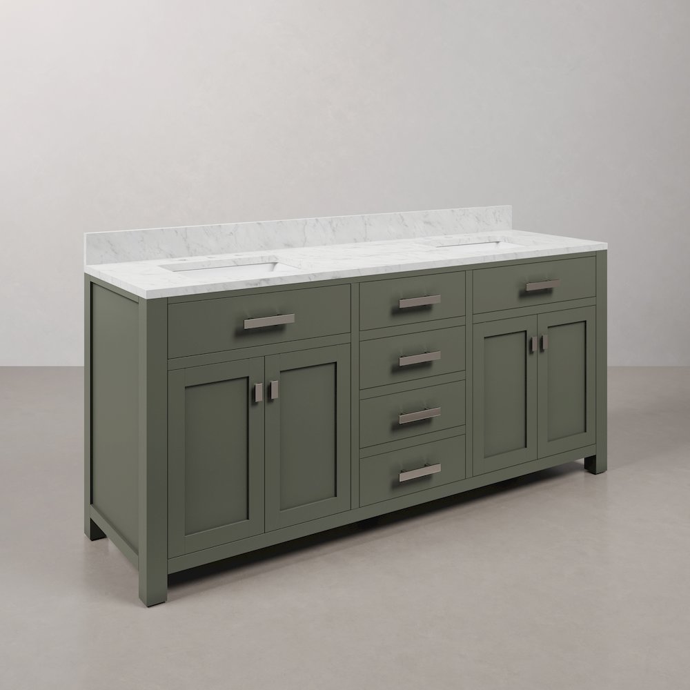 Madison 72 In. Double Sink Carrara White Marble Countertop Bath Vanity