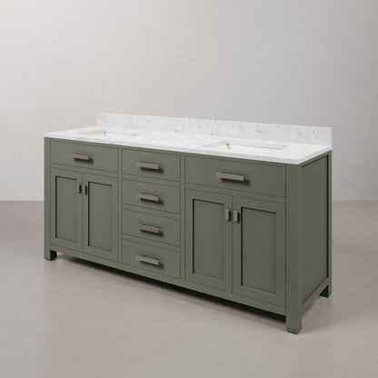 Madison 72 In. Double Sink Carrara White Marble Countertop Bath Vanity