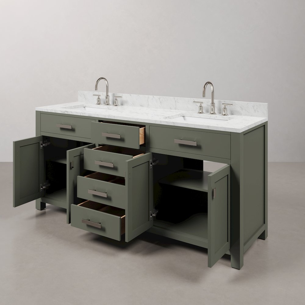 Madison 72 In. Double Sink Carrara White Marble Countertop Bath Vanity