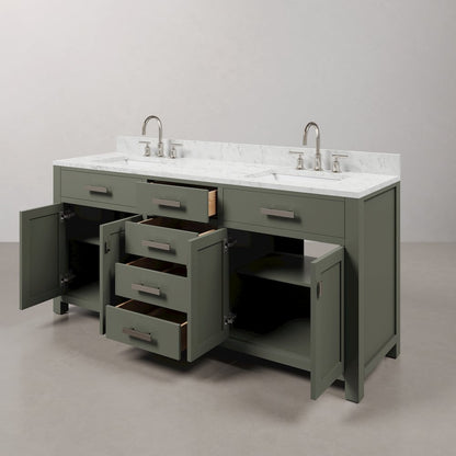 Madison 72 In. Double Sink Carrara White Marble Countertop Bath Vanity