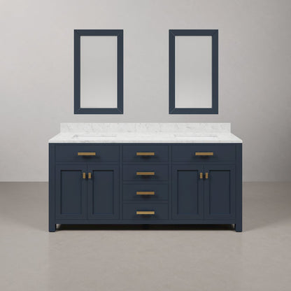 Madison 72 In. Double Sink Carrara White Marble Countertop Bath Vanity