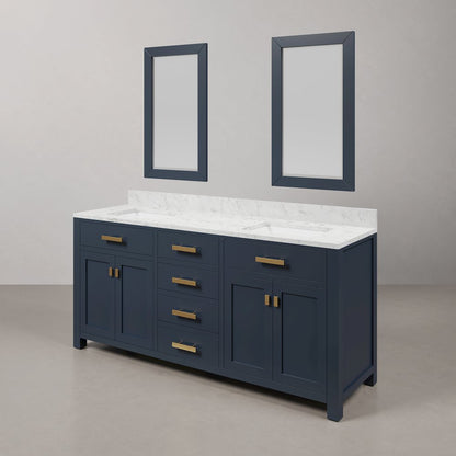 Madison 72 In. Double Sink Carrara White Marble Countertop Bath Vanity