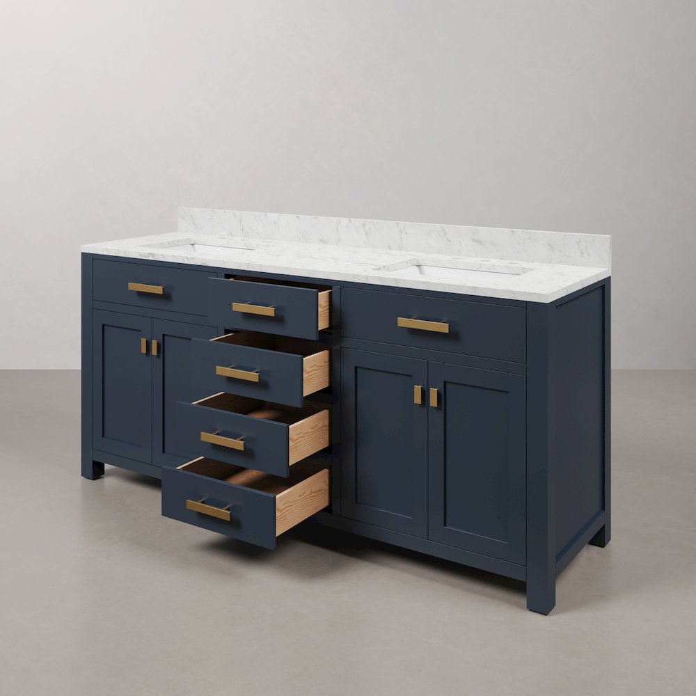 Madison 72 In. Double Sink Carrara White Marble Countertop Bath Vanity