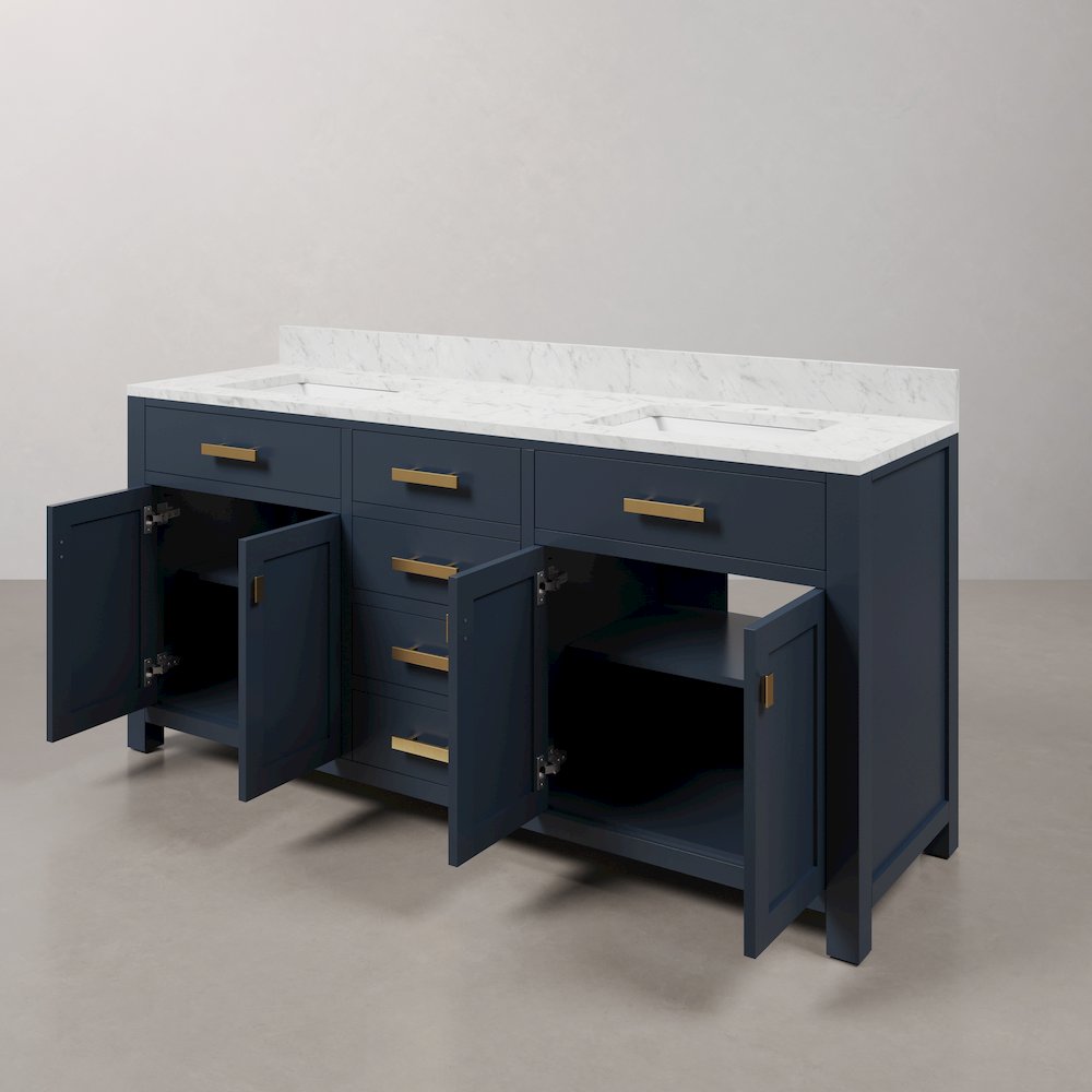 Madison 72 In. Double Sink Carrara White Marble Countertop Bath Vanity