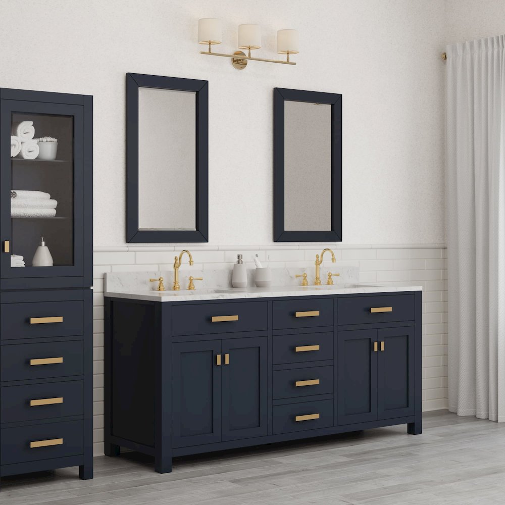 Madison 72 In. Double Sink Carrara White Marble Countertop Bath Vanity