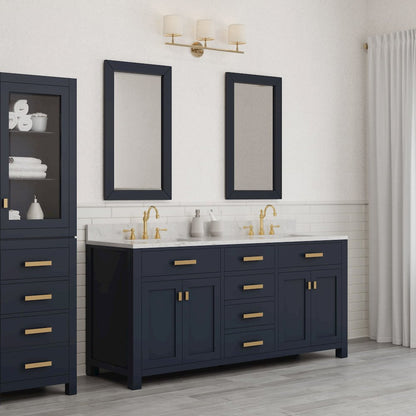 Madison 72 In. Double Sink Carrara White Marble Countertop Bath Vanity