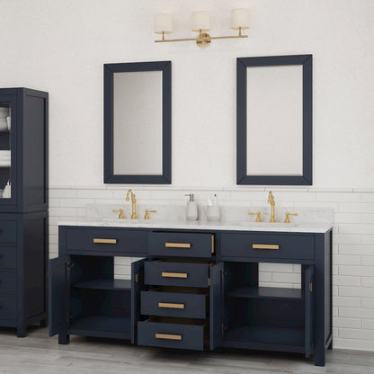 Madison 72 In. Double Sink Carrara White Marble Countertop Bath Vanity