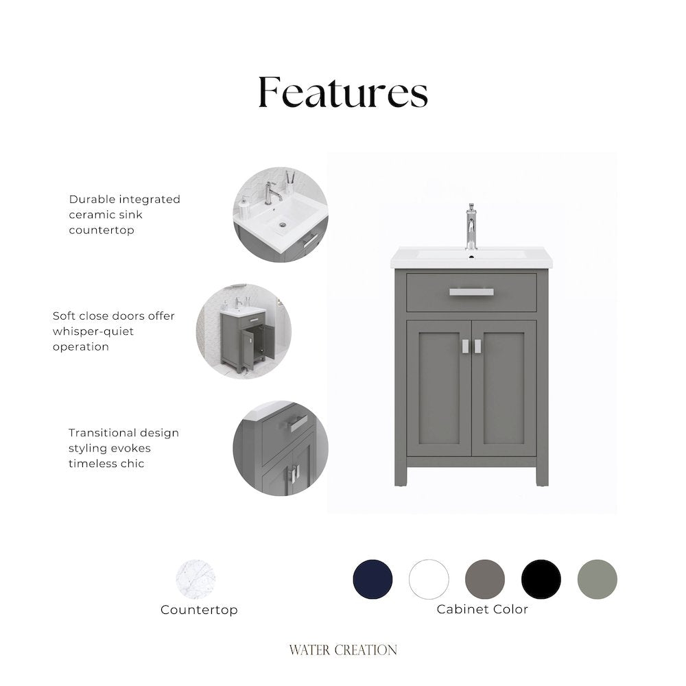 Myra 24 In. Integrated Ceramic Sink Top Bath Vanity in Cashmere Grey